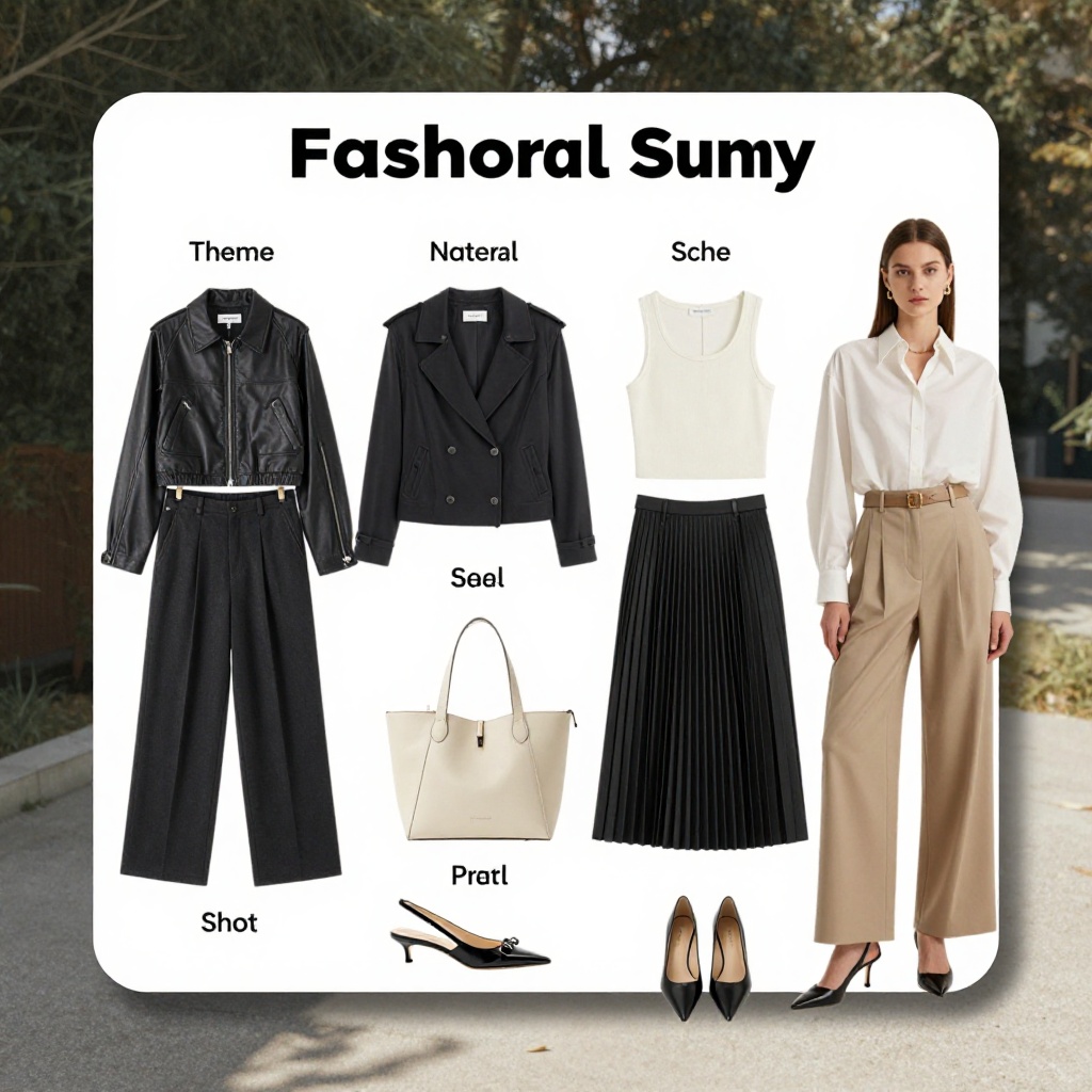 Create a luxury fashion capsule concept for a modern brand. Describe the collection theme, color story, materials, silho